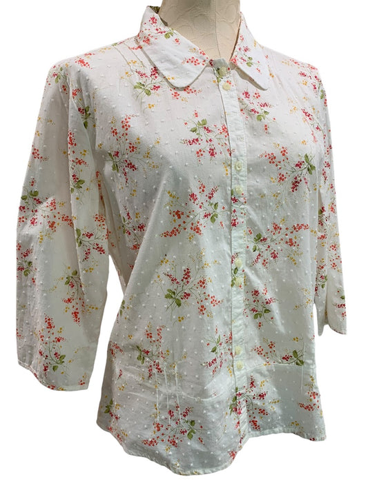 Large Old Navy Womens Button Up Blouse Swiss Dot Floral Easy Fit