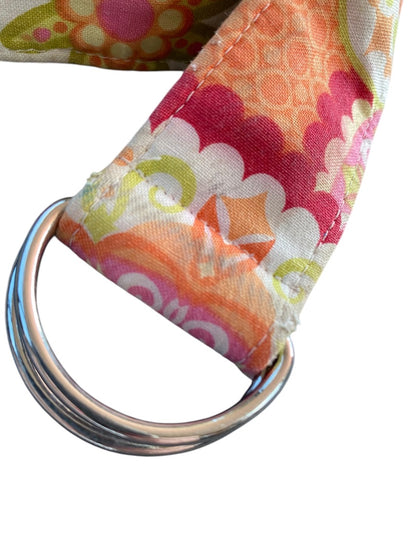 Small Chickadees Preppy D-Ring Fabric Belt Green Orange Floral 1.5 Inch Width