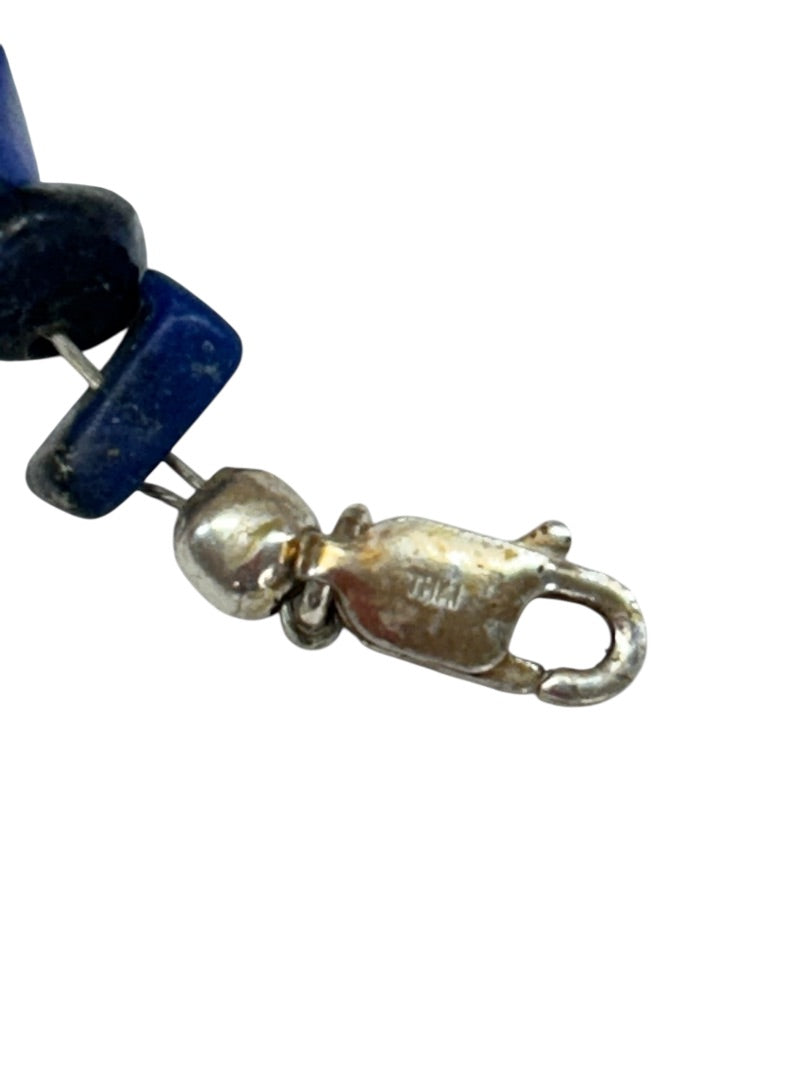 Strand String 34 Inch Necklace Lapis Lazuli Chip Stones 925 Sterling Clasp