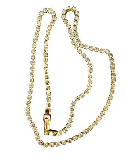 Goldtone Necklace Rhinestone 16 Inch Bar Foldover Clasp