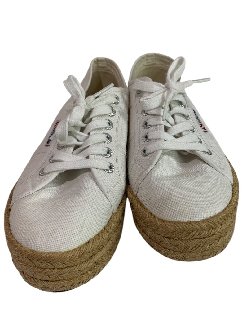 Size 39 Superga Womens Espadrille Canvas White Sneakers Platform