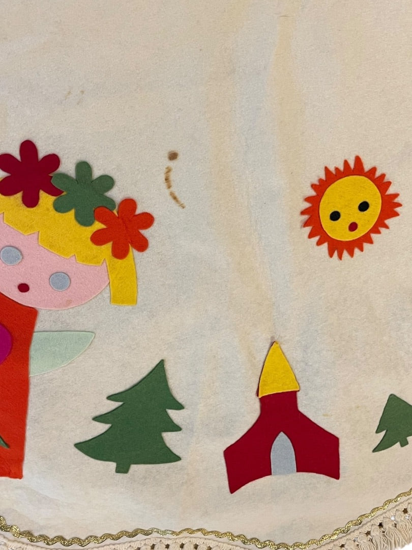 Midcentury Felt Tablecloth Holiday Christmas Kitschy 44 x 48 Inches Oblong