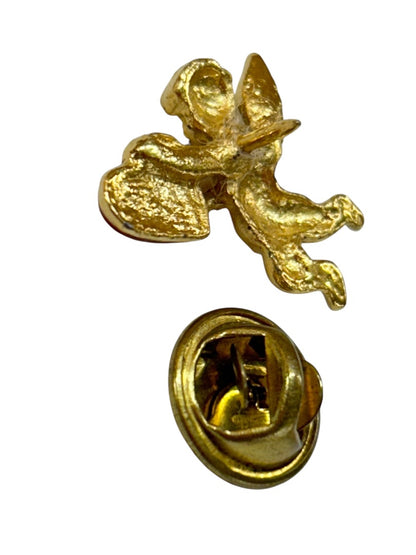 Vintage Goldtone Red Cupid Heart Lapel Pin Small .75 Inch