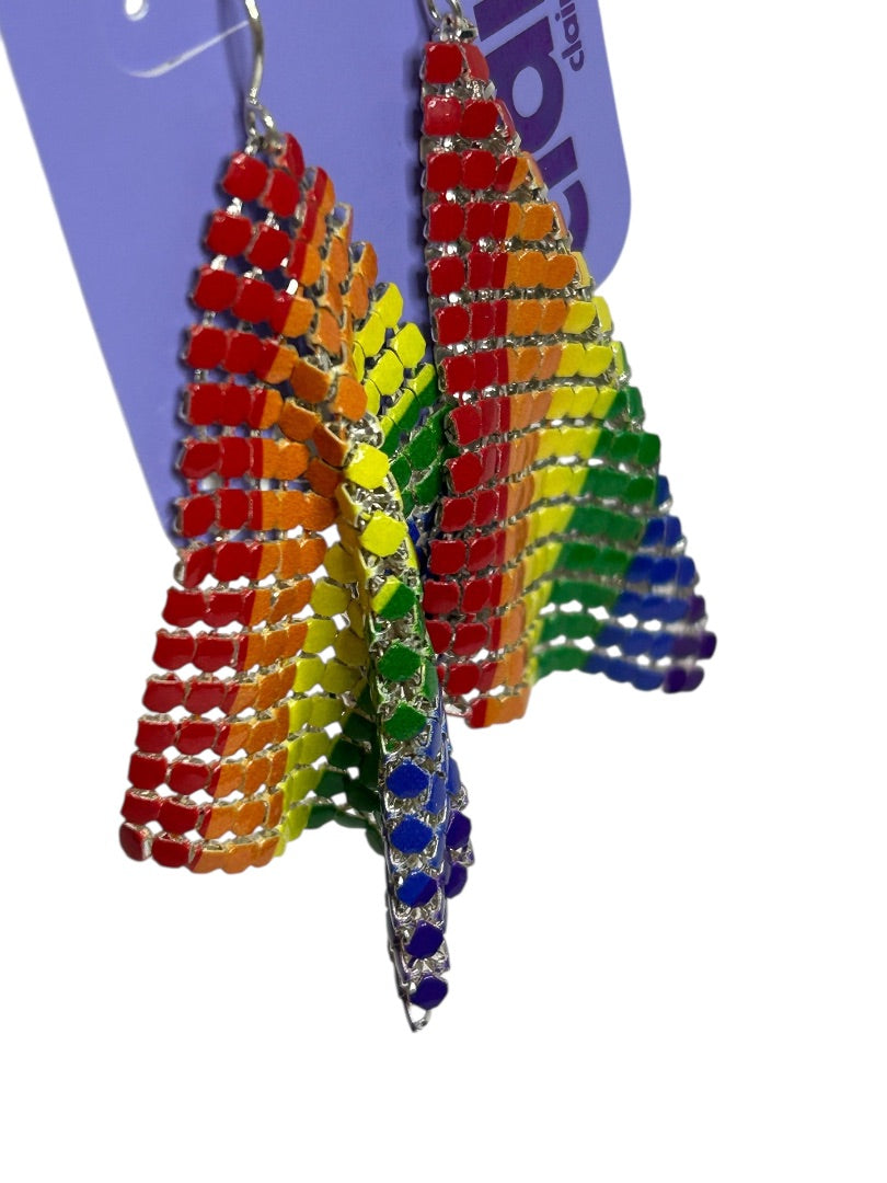 Claires New Metal Mesh Rainbow Earrings Pierced Fishhook 3 Inch Drop Dangle