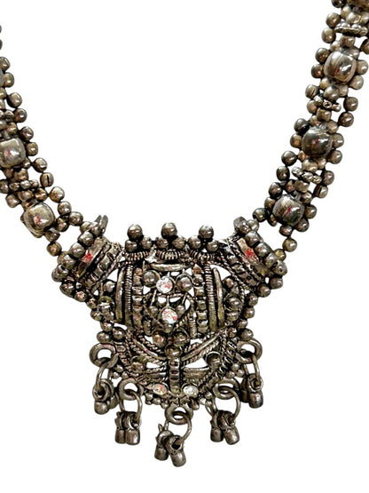 Slide Adjustable Overhead Silvertone Necklace Intricate Beading