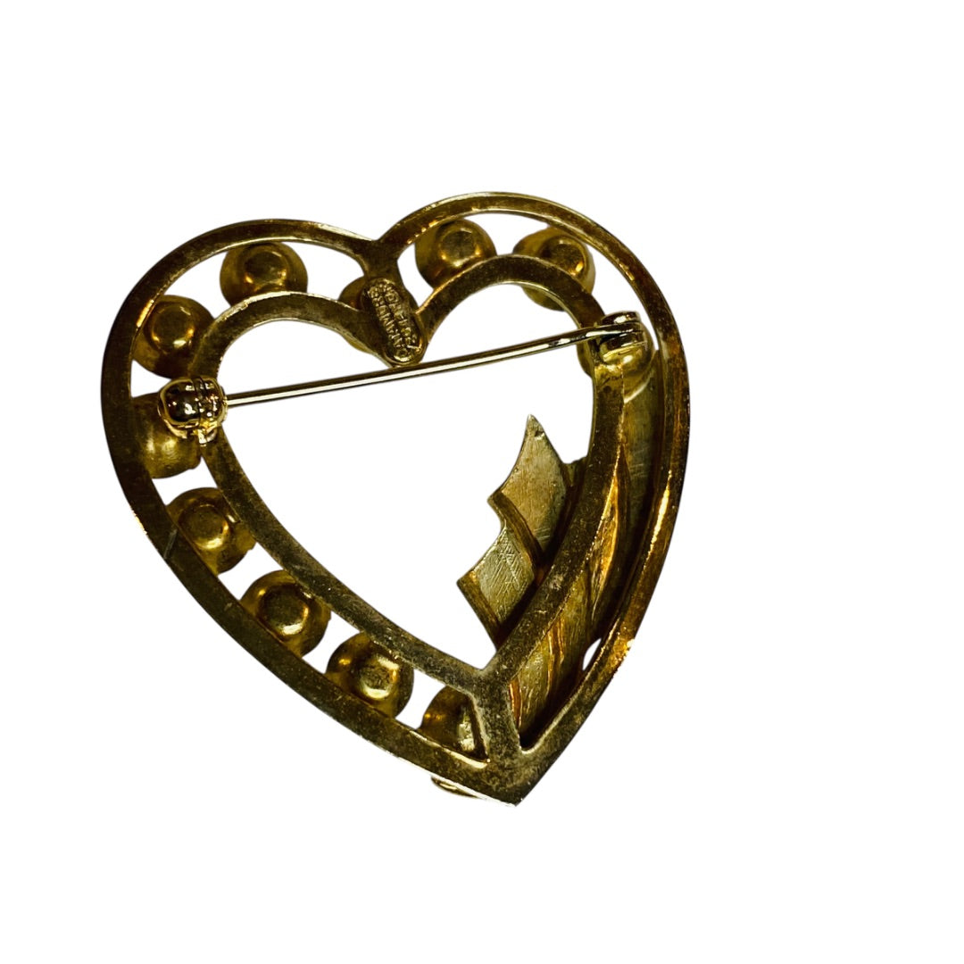 Catamore 12K GF Heart Brooch Vintage Rhinestone Gold Filled Pin USA Signed