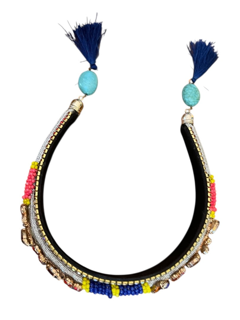 Colorful Rhinestone Jeweled Padded Headband Tassels
