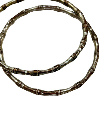 Set of 2 Distressed Silvertone Bangle Bracelets Bamboo Design 2.5 Inch