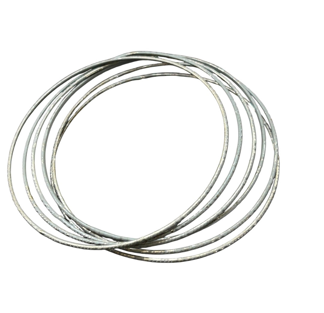Set of 6 Silvertone Textured Thin Bangle Bracelets 2.6 Inch Inside Diameter