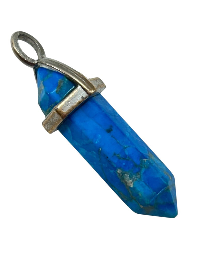 Natural Gemstones Hexagonal Pointed Chakra Healing Pendant Blue Turquoise 1.5 Inch