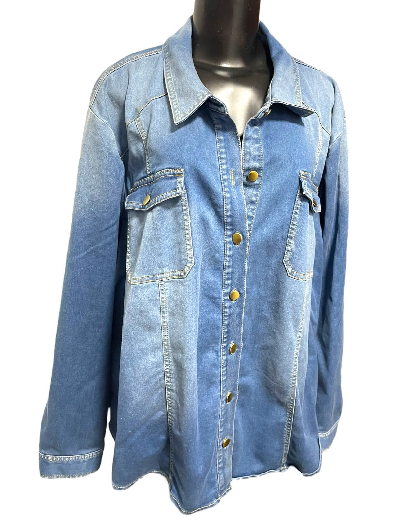 Size 24W INC Long Sleeve Button Down Denim Womens Shirt Jean Shacket