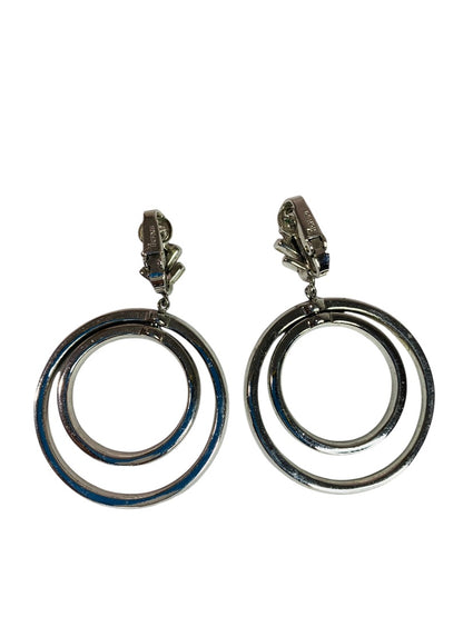 Signed Trifari Vintage Rhinestone Clip On Non-Pierced Earrings Circles 2.25" Drop