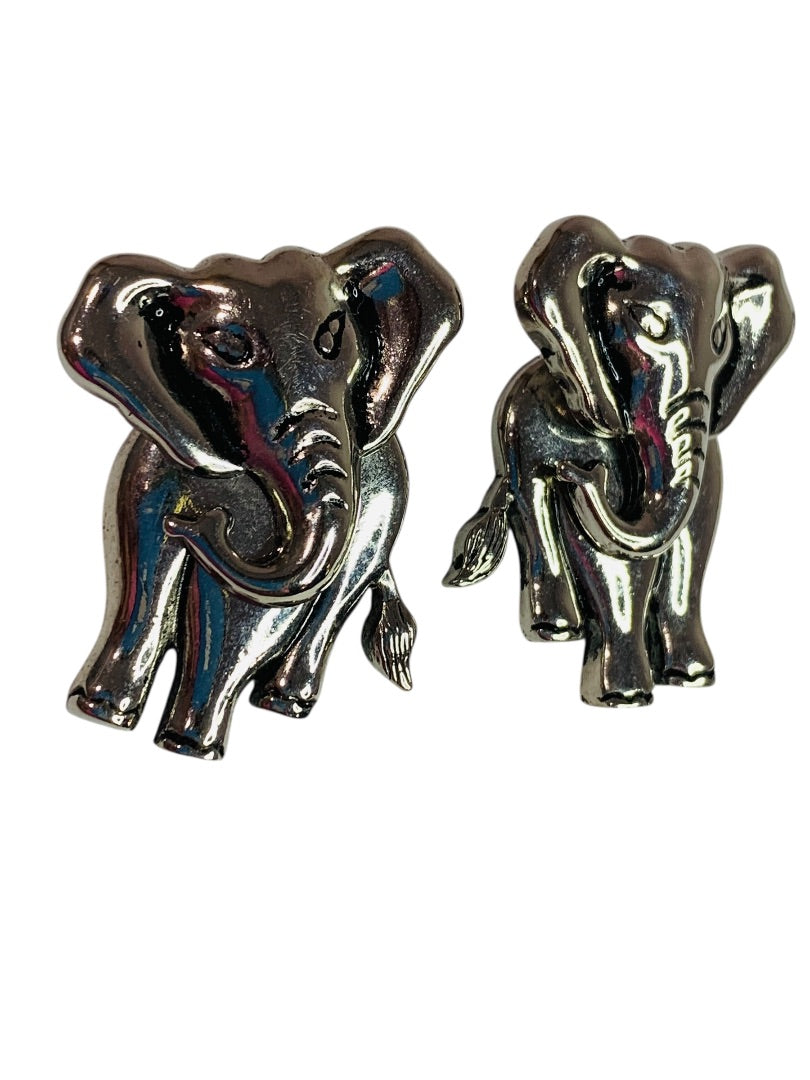 Signed Avon Vintage Articulated Silvertone Elephant Earrings Post Pierced 1.25 Inch