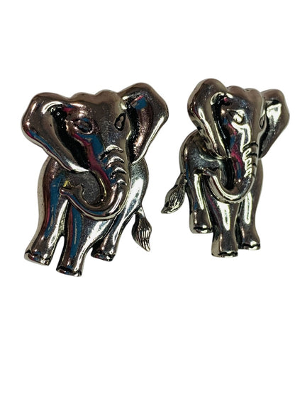 Signed Avon Vintage Articulated Silvertone Elephant Earrings Post Pierced 1.25 Inch