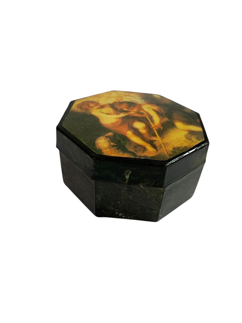 Papier Mache Trinket Box Lidded Lined 2.75 Inch Diameter Child Shepherd
