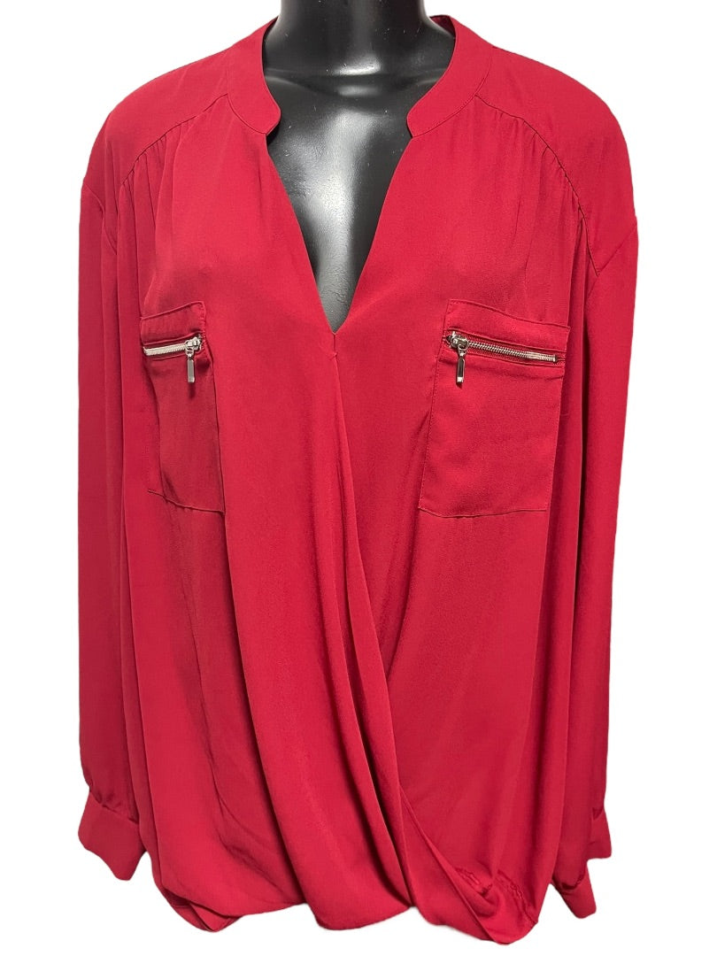 Size 24W INC International Concepts Womens Red Faux Wrap Blouse Shirt