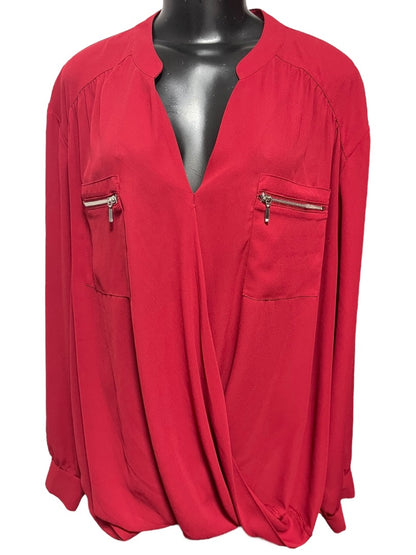 Size 24W INC International Concepts Womens Red Faux Wrap Blouse Shirt