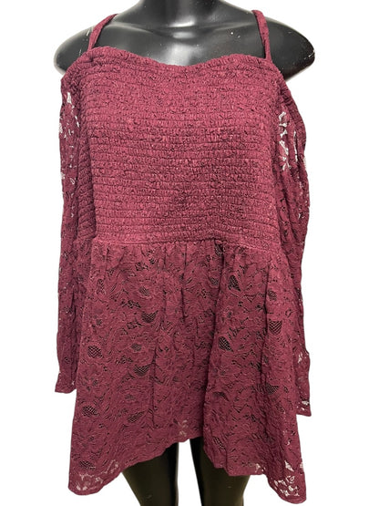 4X Torrid Womens Cold Shoulder Shirt Lace Smocked Bodice Blouse