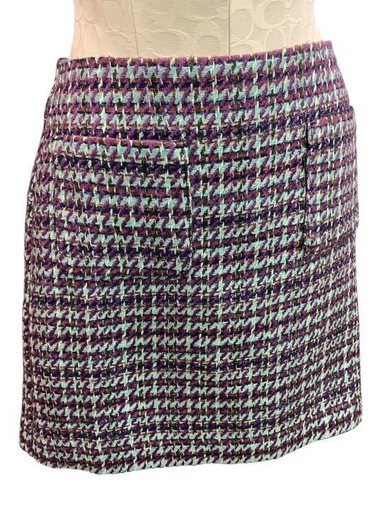 Size 2 Loft New Tweed Skirt Metallic Threading Pockets Side Zip Purple Green Brown