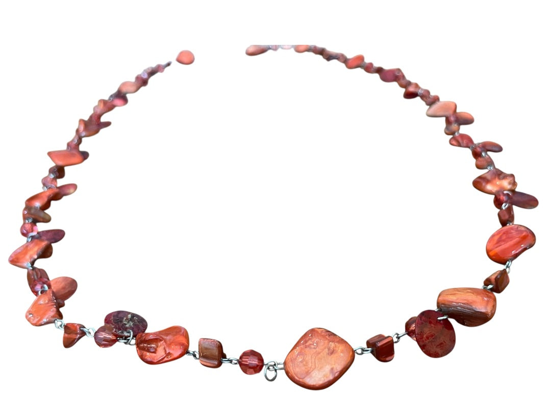 Lane Bryant Adjustable Orange Plastic Beaded Silvertone Necklace 45 Inch