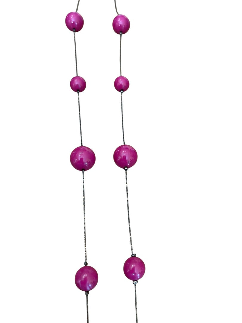 Express Pink Sphere Bead 45 Inch Strand Necklace Gun Metal Silver Lobster Clasp