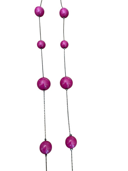 Express Pink Sphere Bead 45 Inch Strand Necklace Gun Metal Silver Lobster Clasp