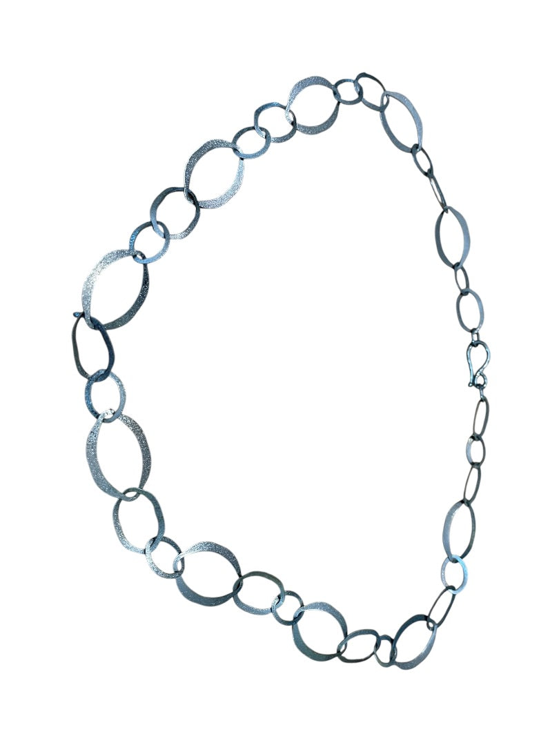 Large Oval Interlinked Chain Necklace Gun Metal 34 Inch Hook Closure