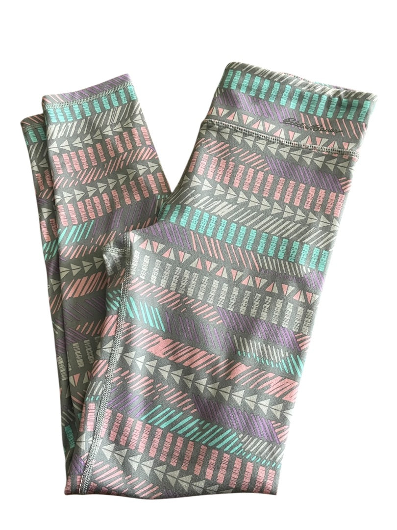 Large 14/16 Eddie Bauer Patterned Girls Stretch Pants Gray Blue Pink