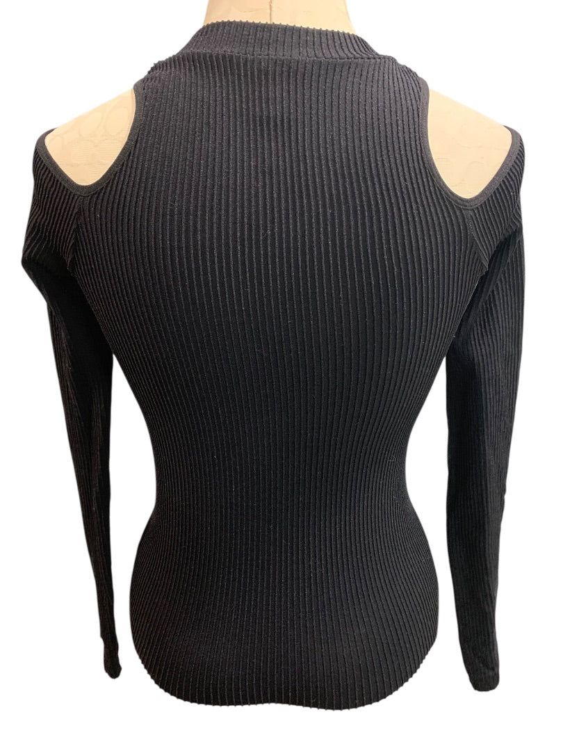 M/L Fashion Nova Womens Black Ribbed Bodysuit Cold Shoulder