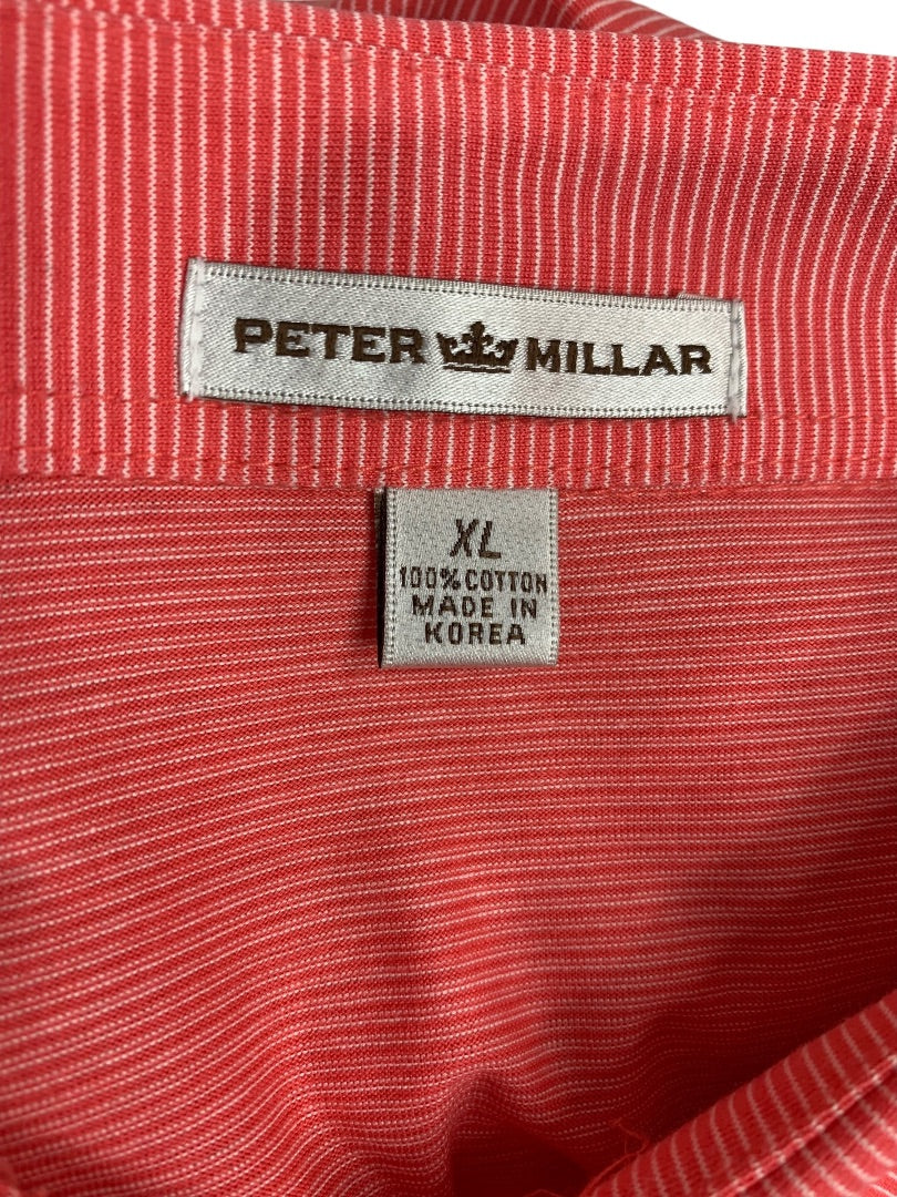 XL Peter Millar Mens Coral Stripe Golf Polo Shirt Short Sleeve
