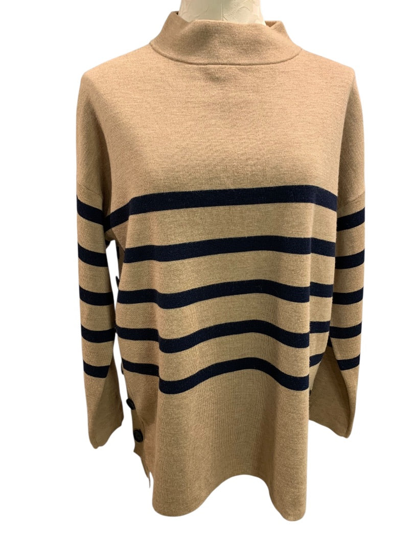 Size 42 Basler Womens Tunic Sweater Brown Black Stripe Mock Turtleneck