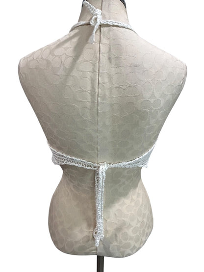 Small Crochet White Tie Crop Top Boho Padded
