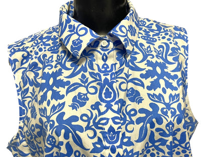 Size 16 Talbots Button Up Wrinkle Resistant Sleeveless Floral Shirt Blue