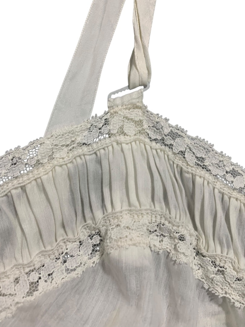 Large Vintage White Nightgown Slip Ruffle Lace Adjustable Strap