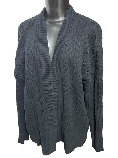XL Cyrus Cable Knit Open Cardigan Sweater Black Womens