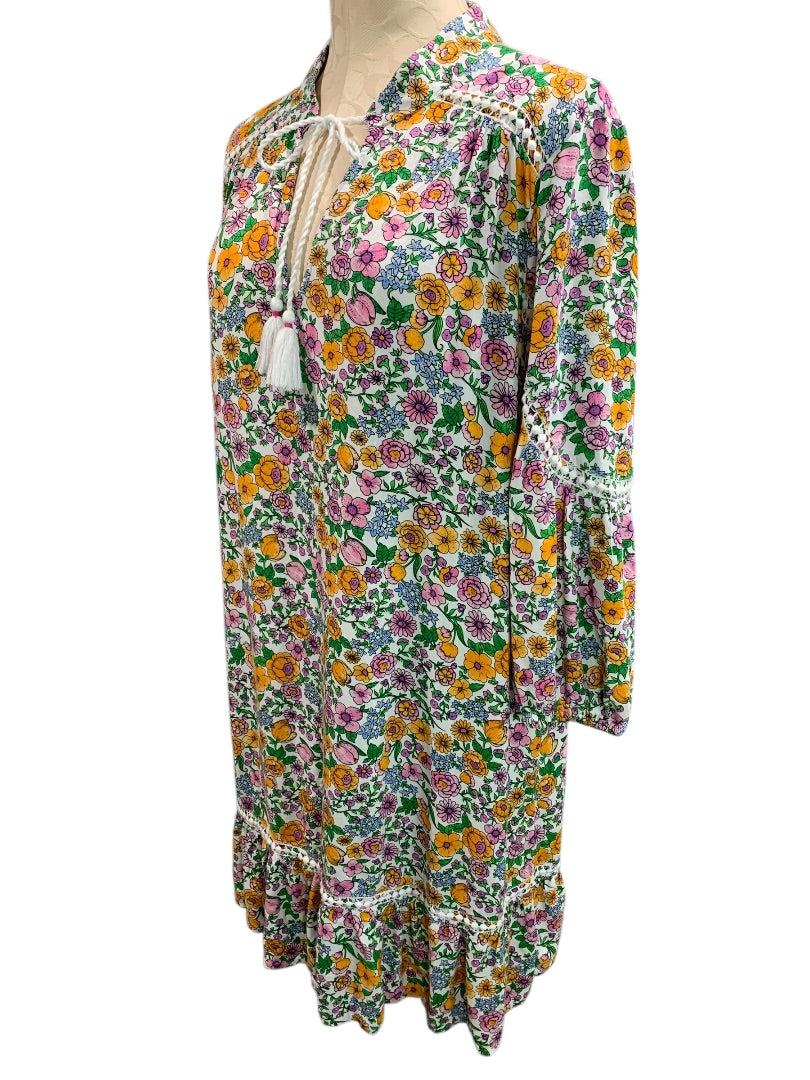 Large Crown & Ivy Long Sleeve Boho Shift Dress Floral Print Soft
