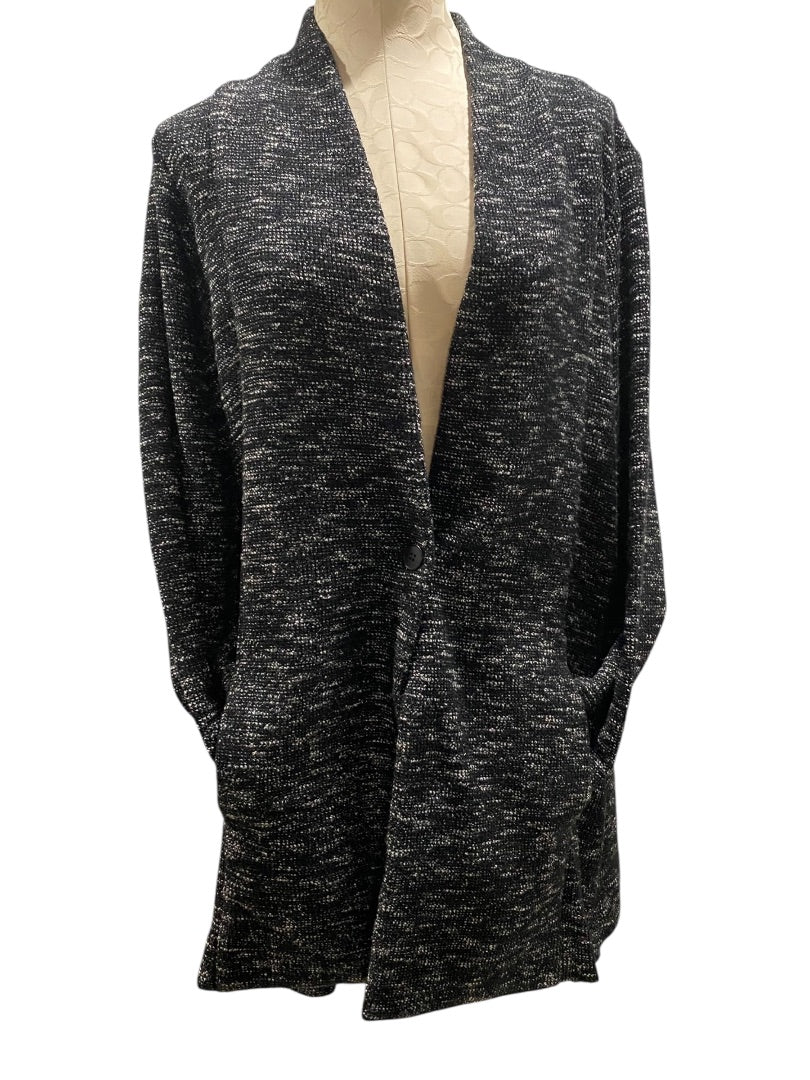 1X Eileen Fisher Woman Tweedy Knit Jacket Cardigan Pockets Tunic Length