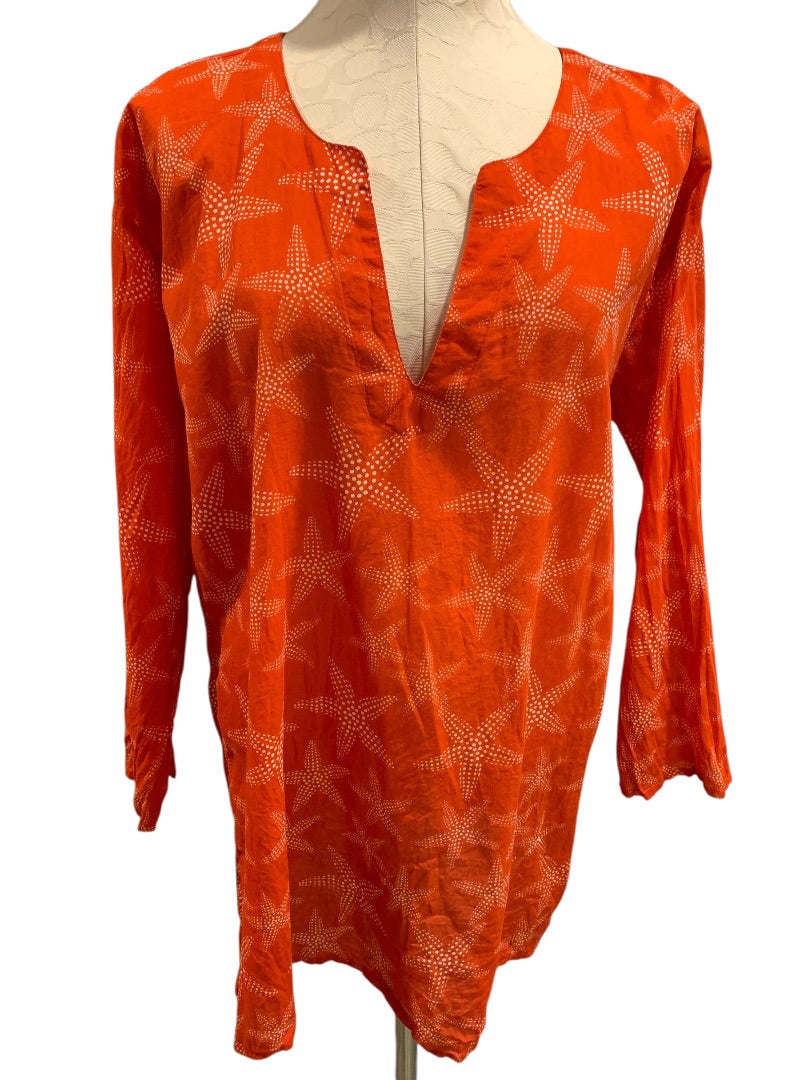 Large/XL Paths of the Spirit Womens Bathing Coverup Orange Starfish Sheer
