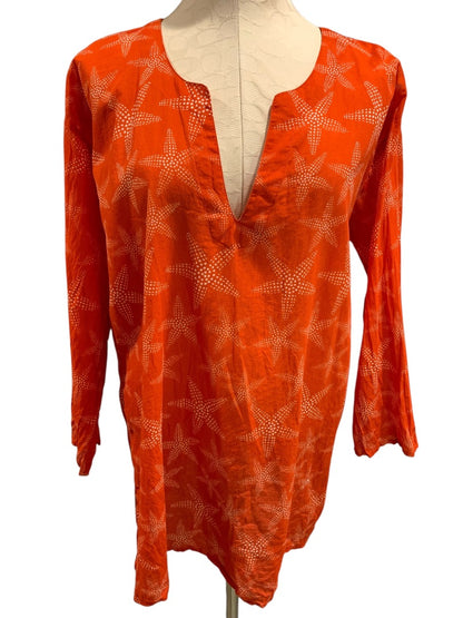 Large/XL Paths of the Spirit Womens Bathing Coverup Orange Starfish Sheer