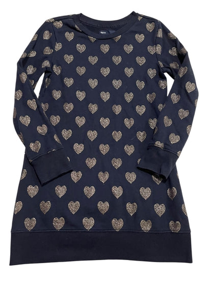 Medium (8) Gap Kids Sparkle Heart Sweatshirt Dress Navy Blue