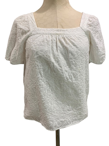XXSP Loft Petites Womens White Eyelet Lined Pullover Blouse Square Neck