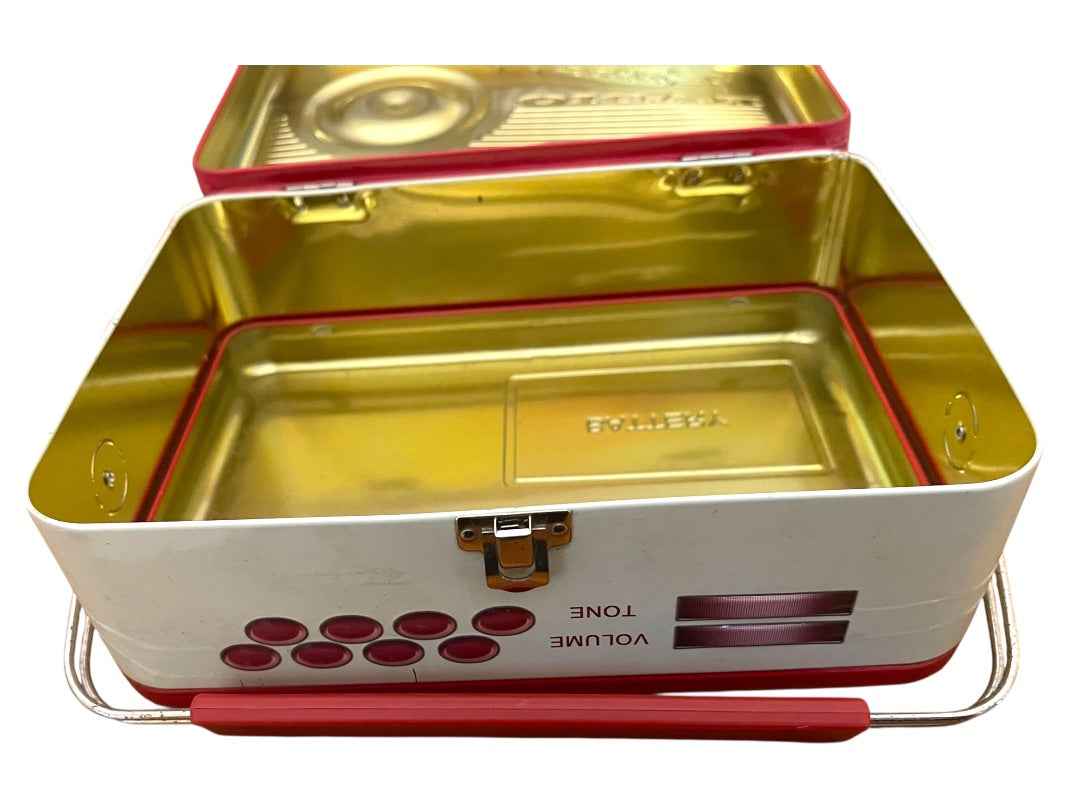 Retro Radio Tin Metal Lunch Box Novelty Silver Crane Co