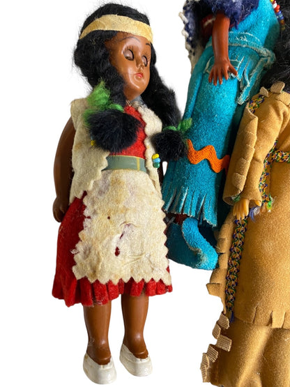 Lot of 5 Native American Vintage Dolls Sleep Wake Eyes Papoose