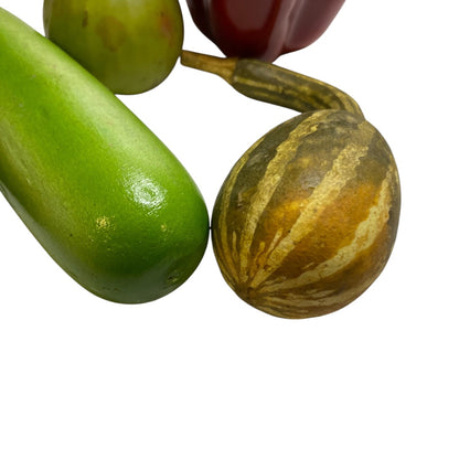 Assorted Lot of 5 Faux Vegetables Plastic Wooden Cucumber Squash Pepper