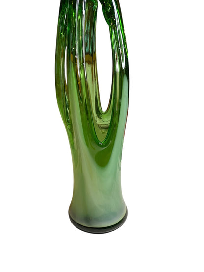MidCentury Art Glass Sculpture Handblown Green 15" Maexsa Style