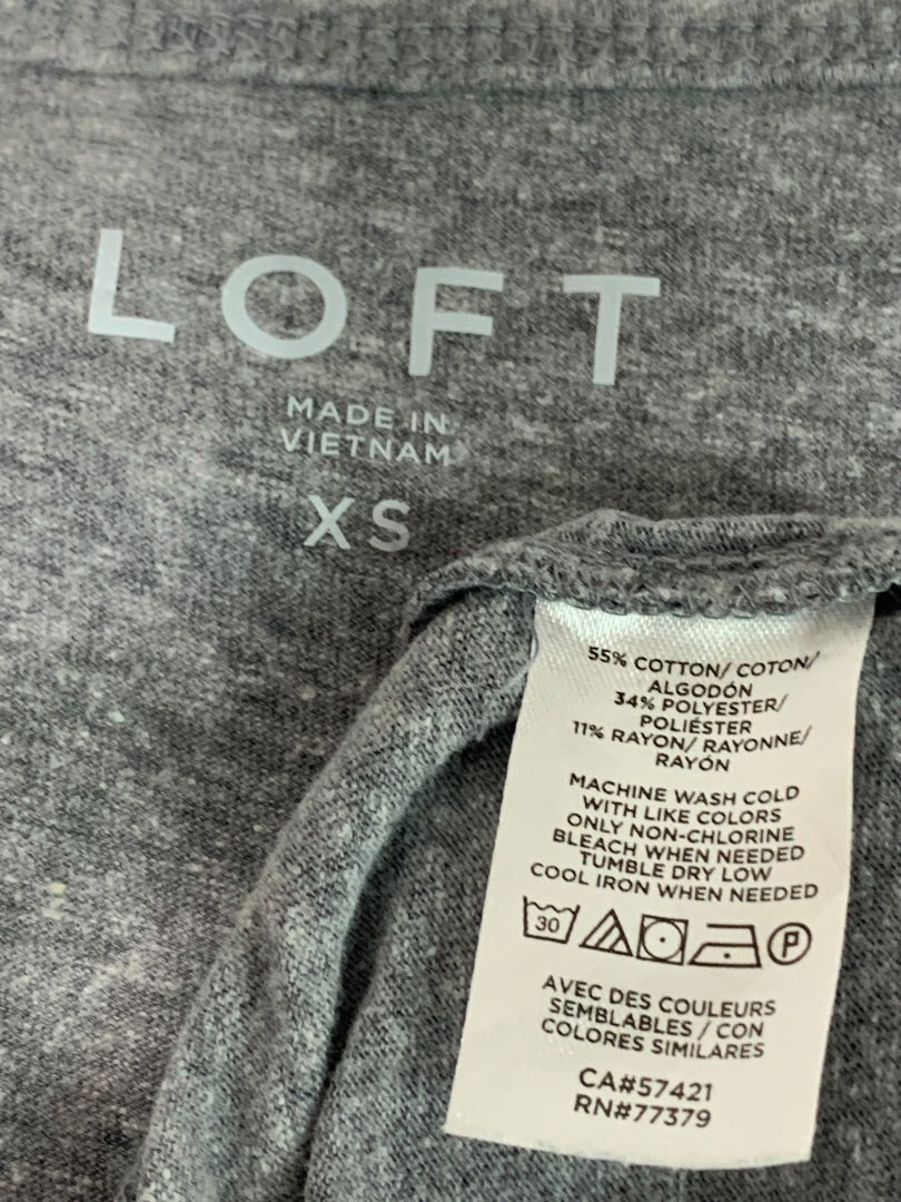 XS Loft Womens Gray Ruffle Sleeve Heathered Tshirt