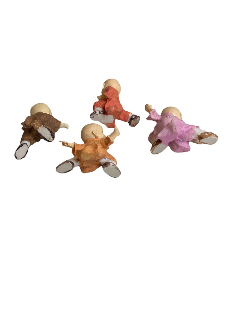 Vintage Set of 4 Baby Monk Resin Figurines Happiness 2.5"