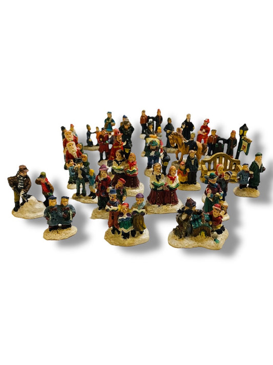 Lot of 31 Assorted Resin Christmas Village Figurines 1.25-1.75"