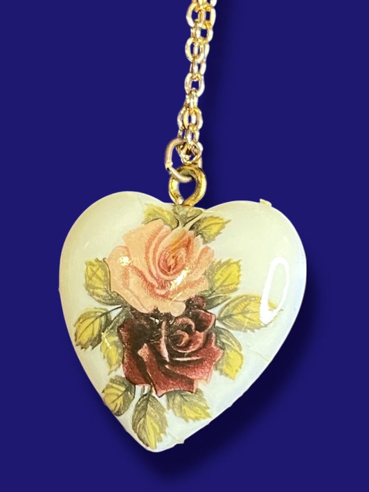 Vintage Acrylic Heart Necklace 18" Goldtone Chain 21mm Pendant Spring Clasp