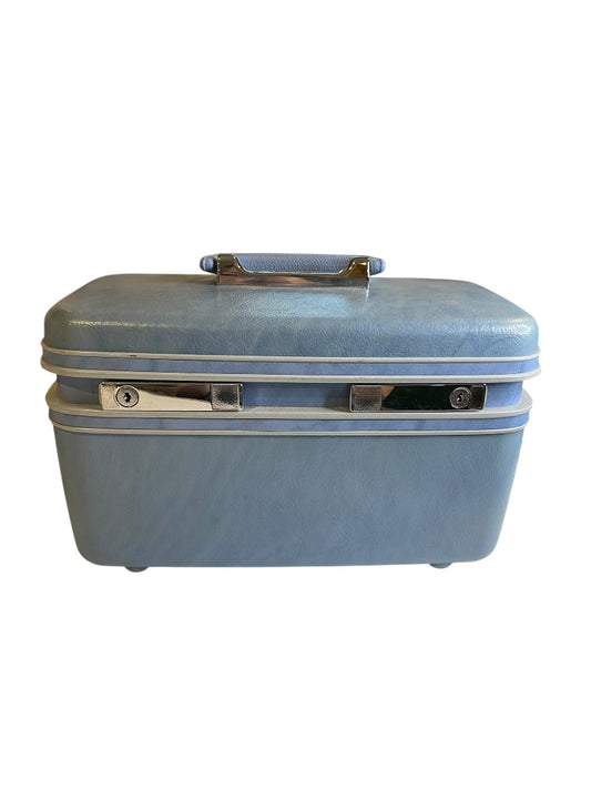 Vintage Samsonite Sky Blue Train Travel Case Mirror Travel Organizer